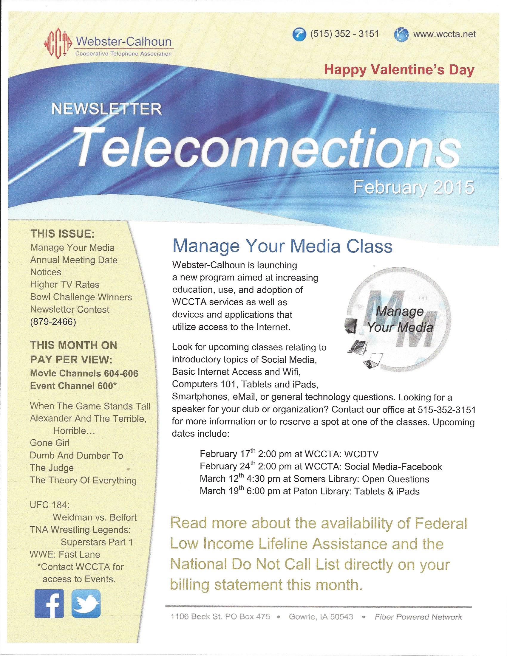 WCCTA February 2015 Newsletter - Manage Your Media