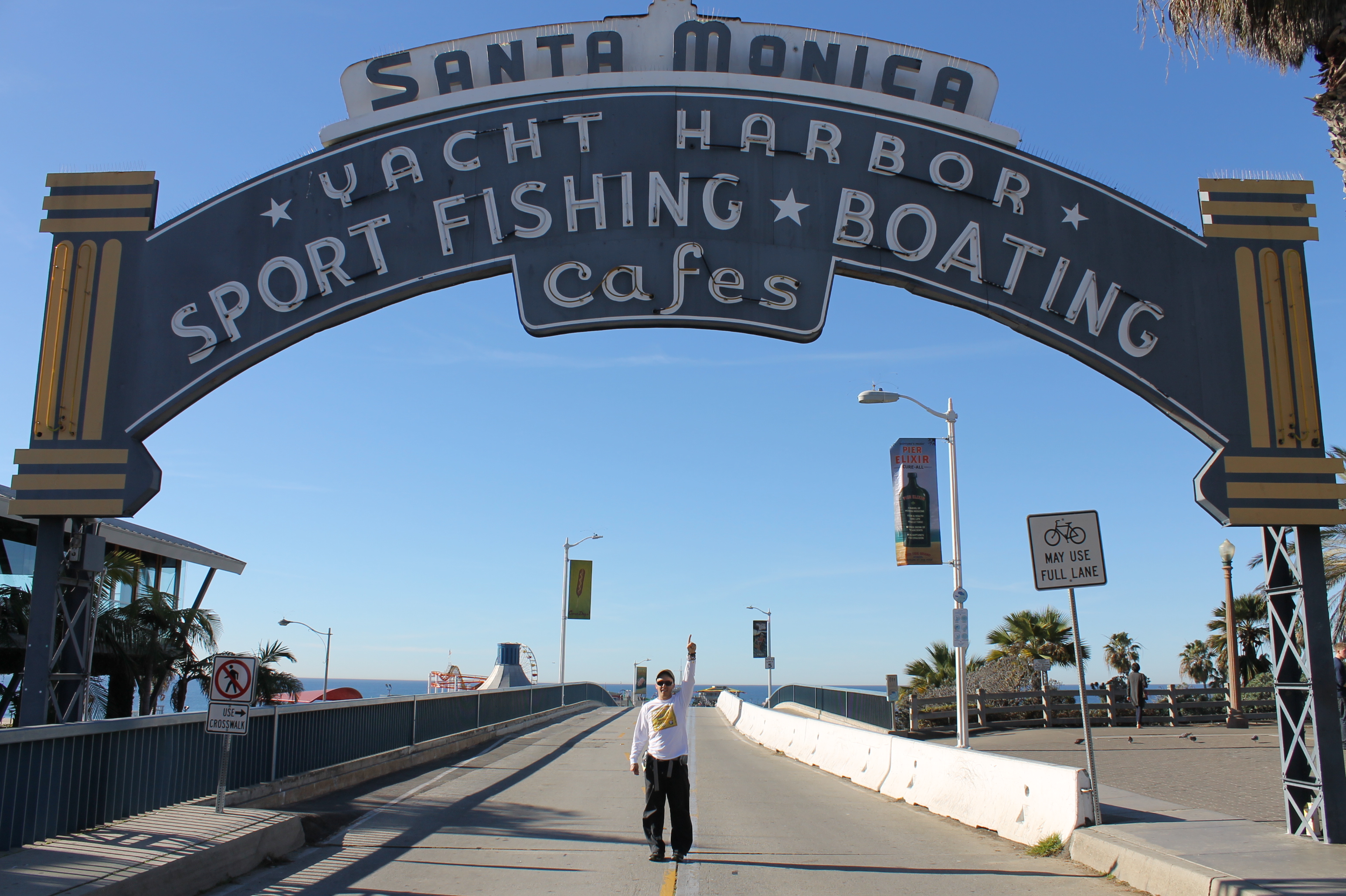 Taylor Lancaster, beginning his walk across the US for GMO Labeling, on 1/5/15 at Santa Monica Pier