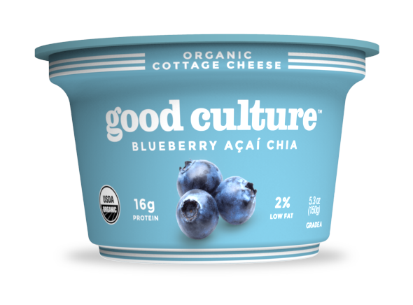 good culture organic cottage cheese, "blueberry açaí chia"
