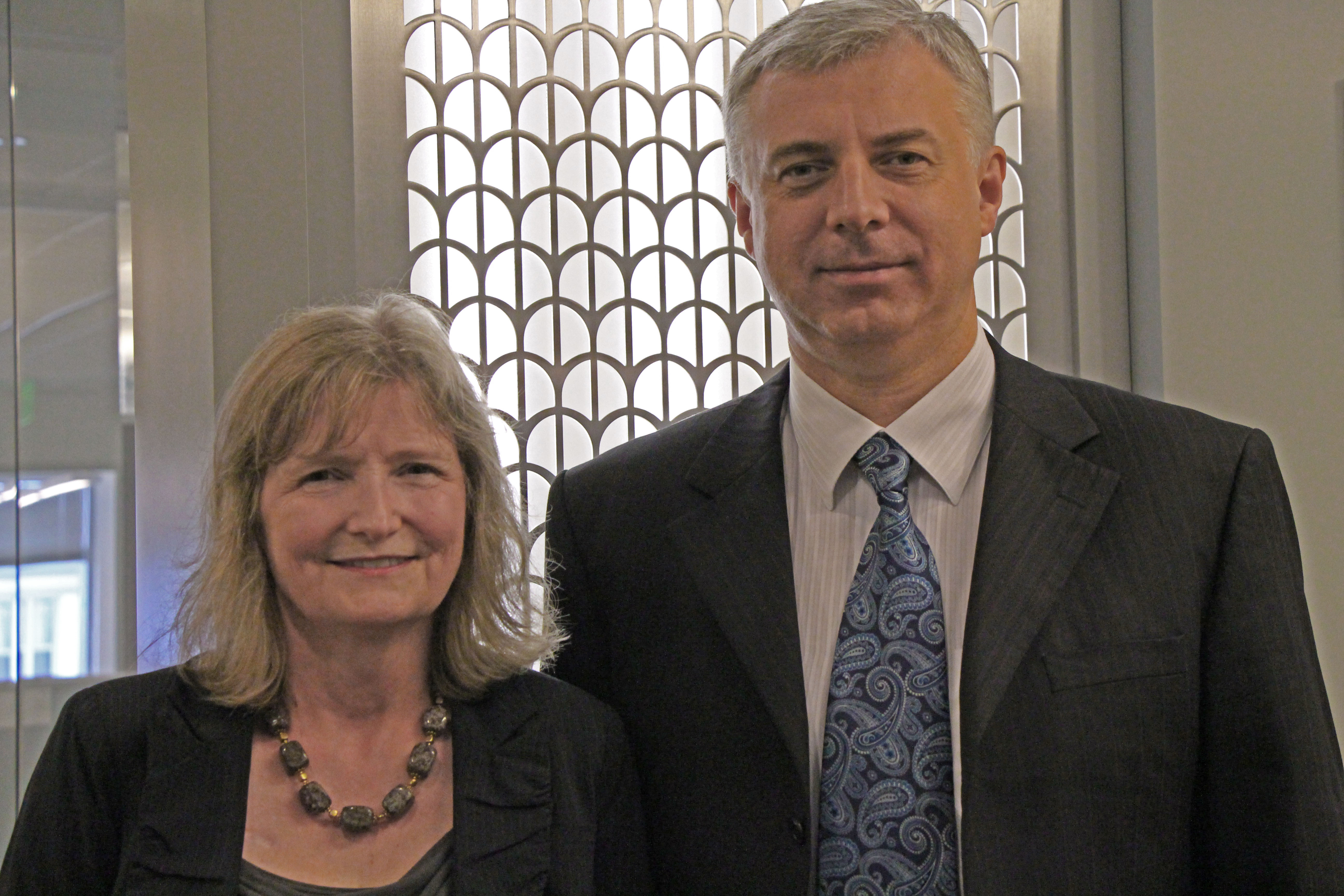 Marilyn Pifer, CRDF Global's Director of Capacity Building with Minister Kvit at CRDF Global headquarters in Arlington, VA