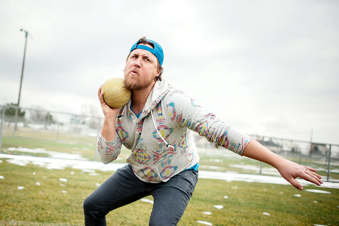 Shotput a cantaloupe at least 15 yards