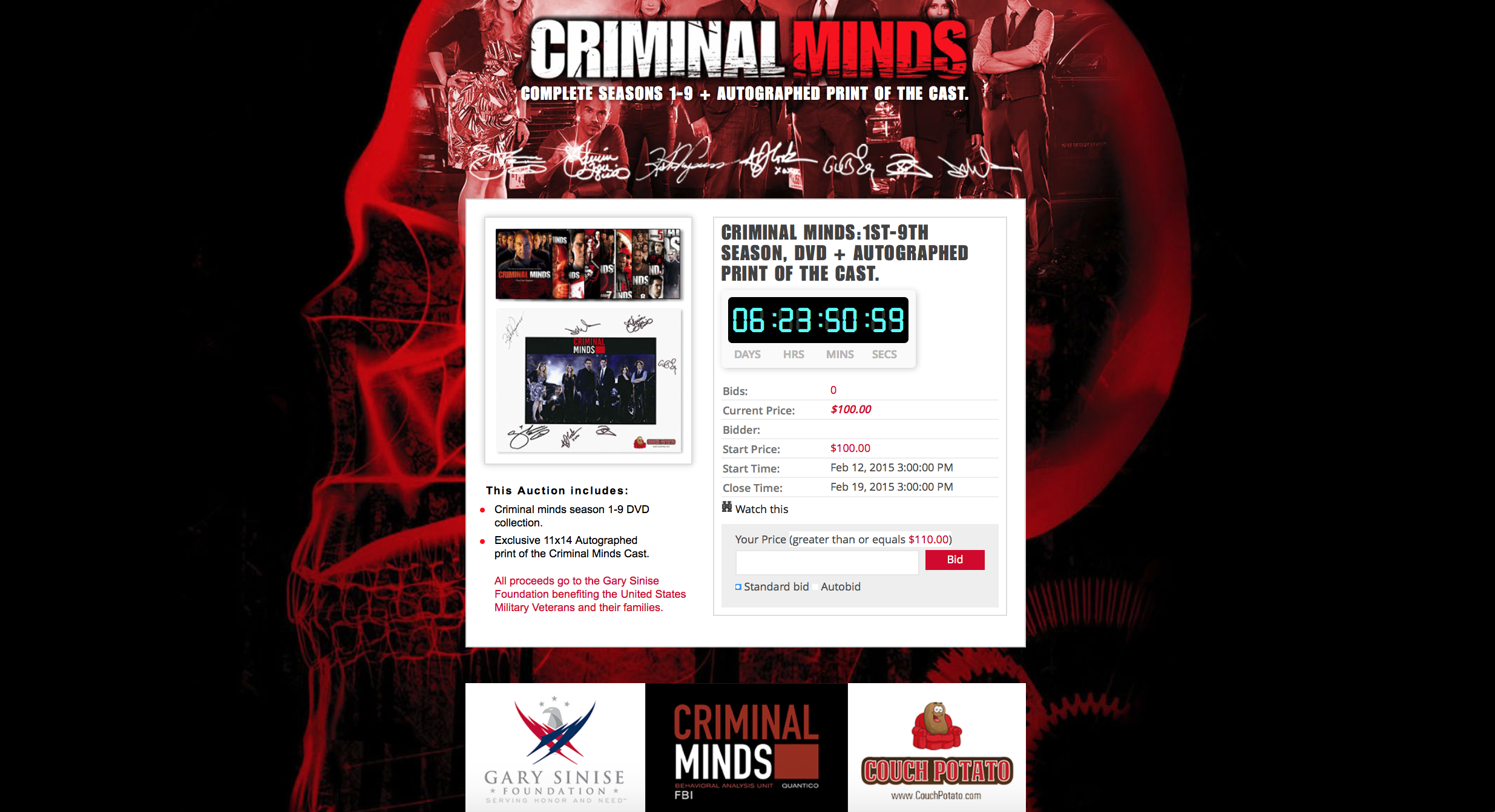 Criminal Minds Auction Page