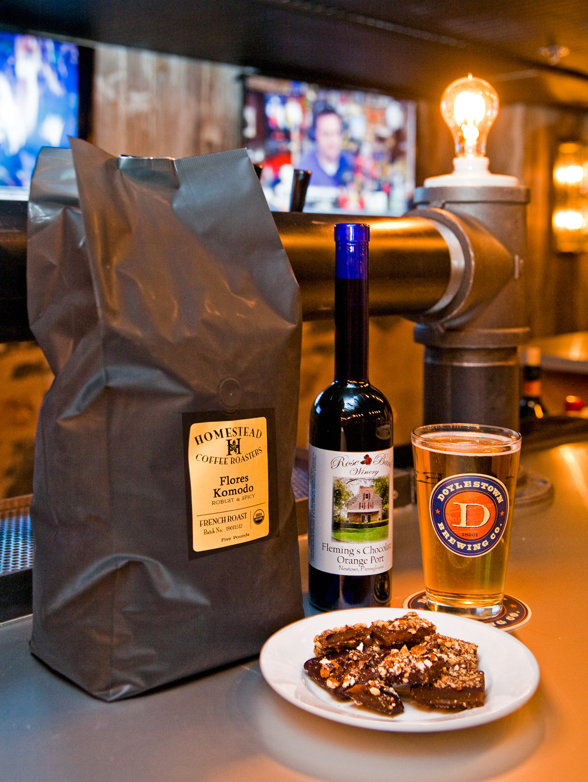 Homestead Coffee Roasters, Rose Bank Winery, Doylestown Brewing Co and Laurie's Chocolates collaborate to create new signature products