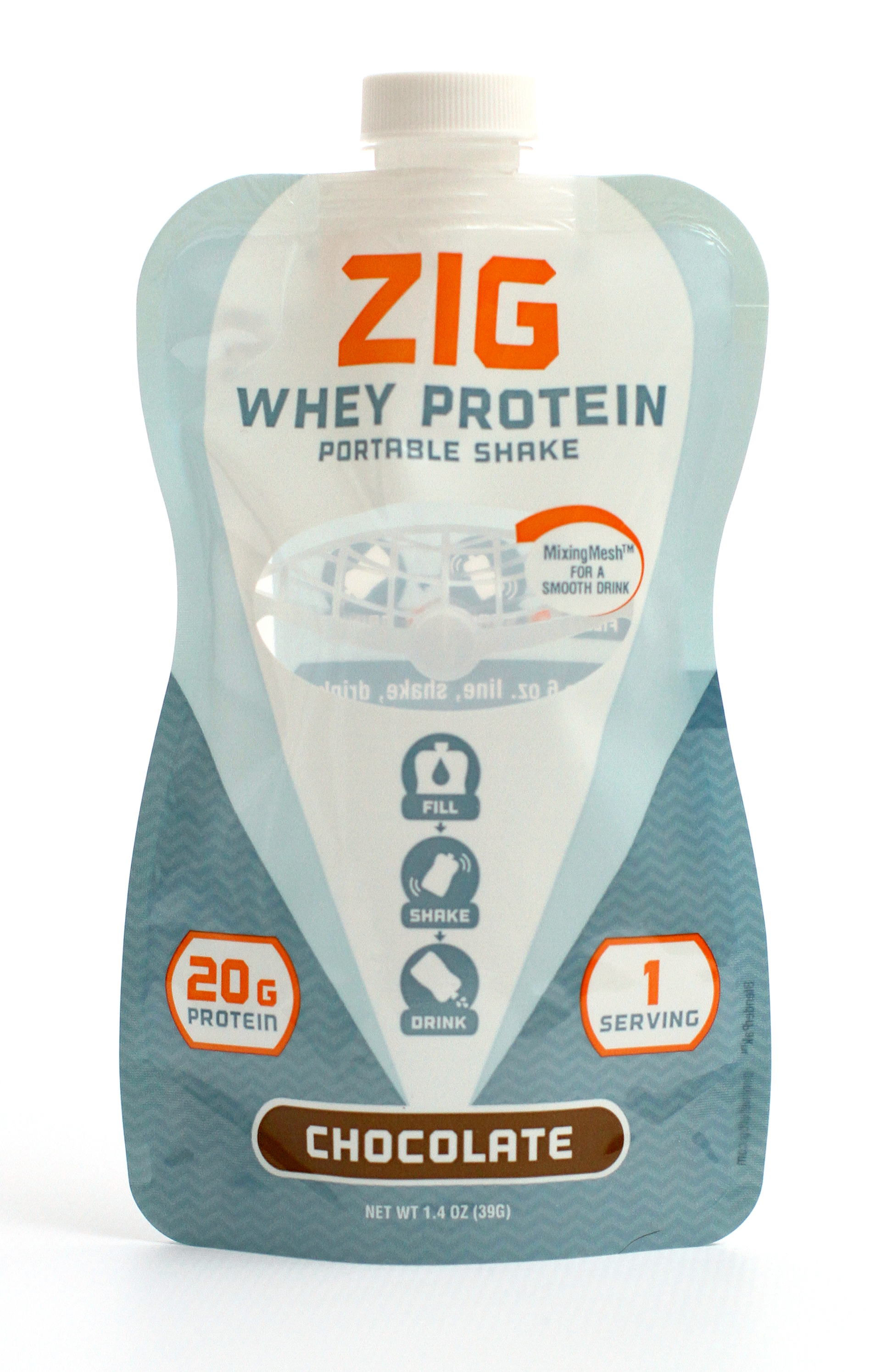 ZIG Chocolate Protein Shake offers 20 grams of premium whey protein per serving.