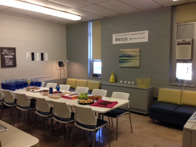 The Vibrant Staff Lounge at Apshawa Elementary School After a $7,5000 School Lounge Makeover