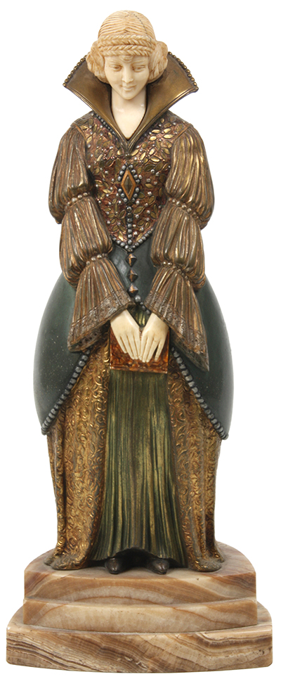 Lot 1: Bronze and ivory statue by Dimitri Chiparus (Rom./Fr., 1886-1947) depicting a young woman.