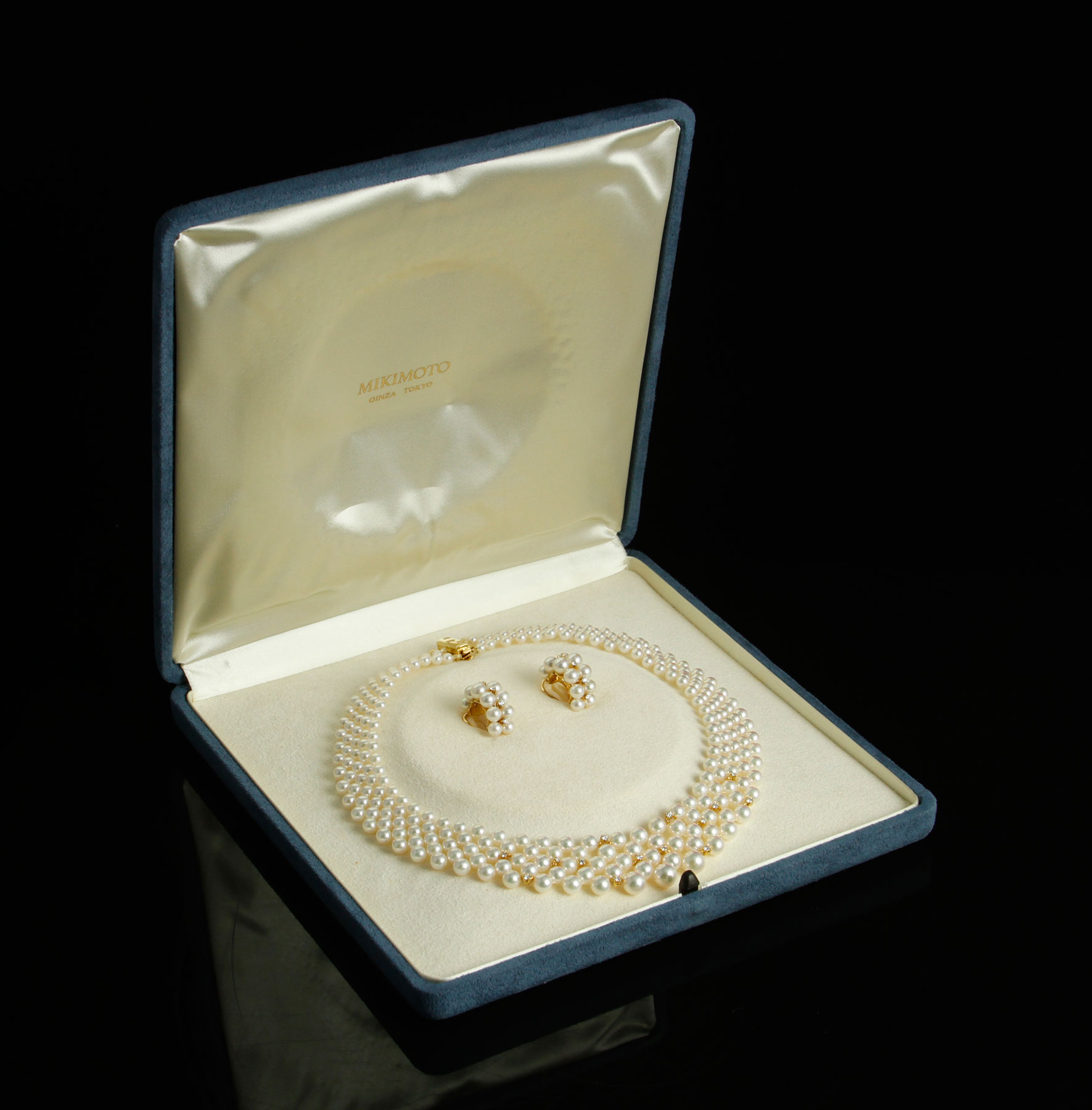 Mikimoto 18K Akoya Pearl Necklace and Earrings