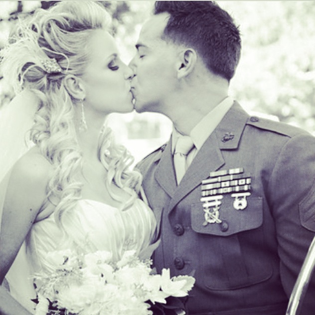The Right Hair Bridal Package-Bride Ashley Danielle Tafoya & husband Corporal James Tafoya– photography by Mike Gilmore