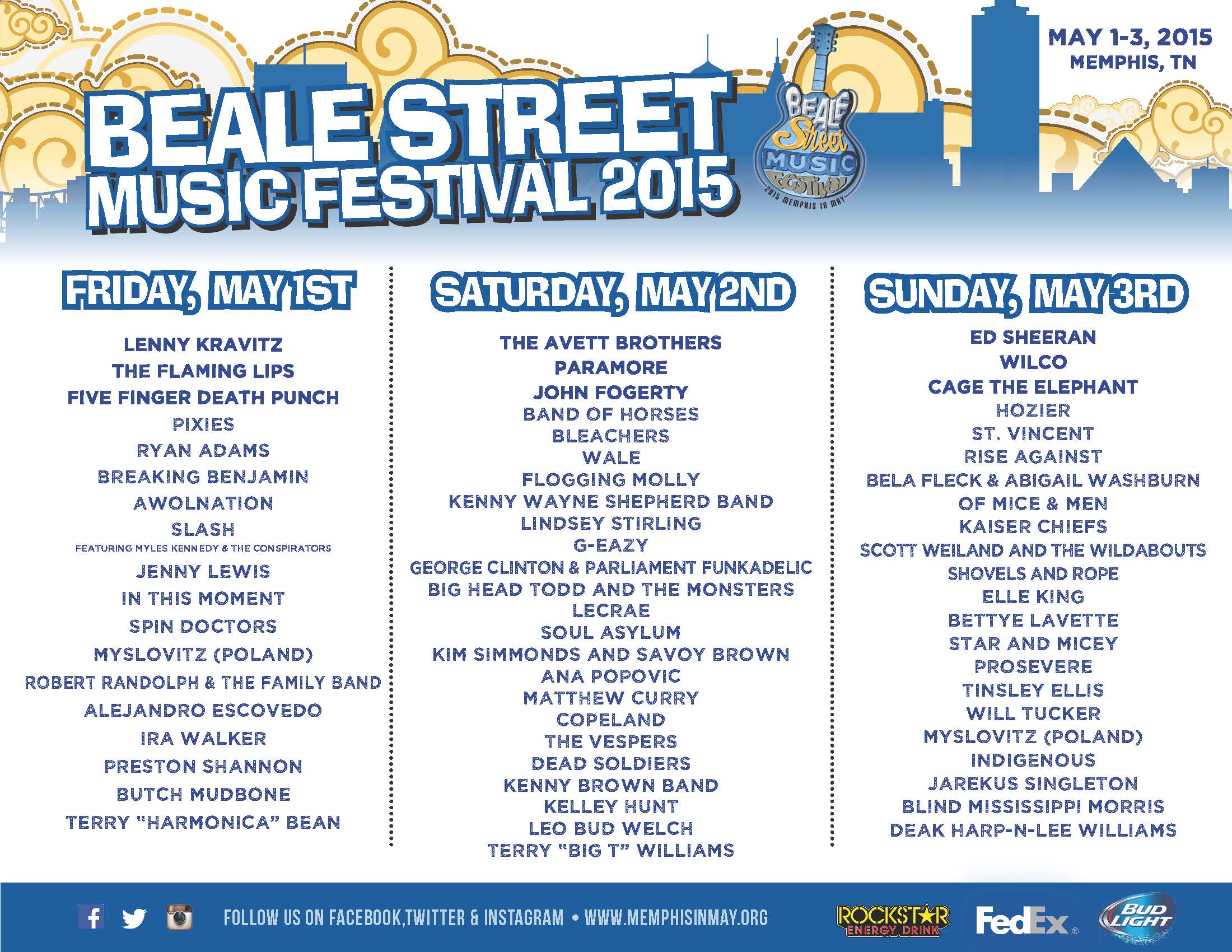 2015 Beale St. Music Festival Line-up by Stages