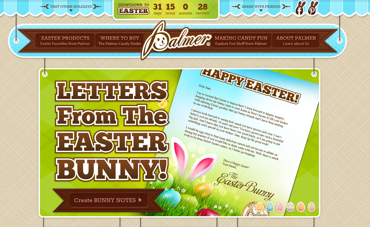 The site includes a feature that lets parents create customized notes from the Easter Bunny for their children.
