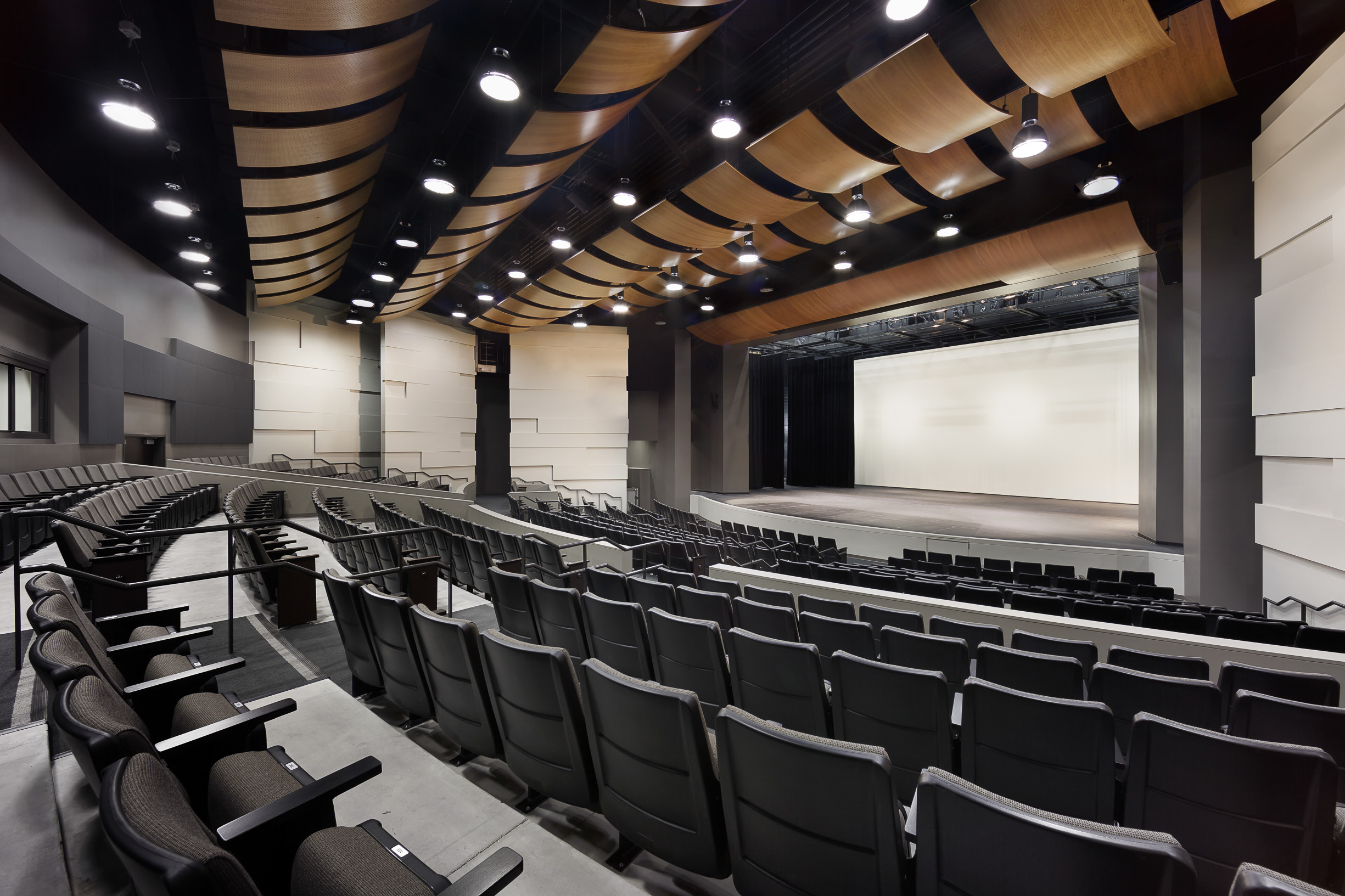 The Performing Arts Center includes a 400-seat theatre, black box theatre and support as well as teaching stations for the visual arts, media arts, band and choral.