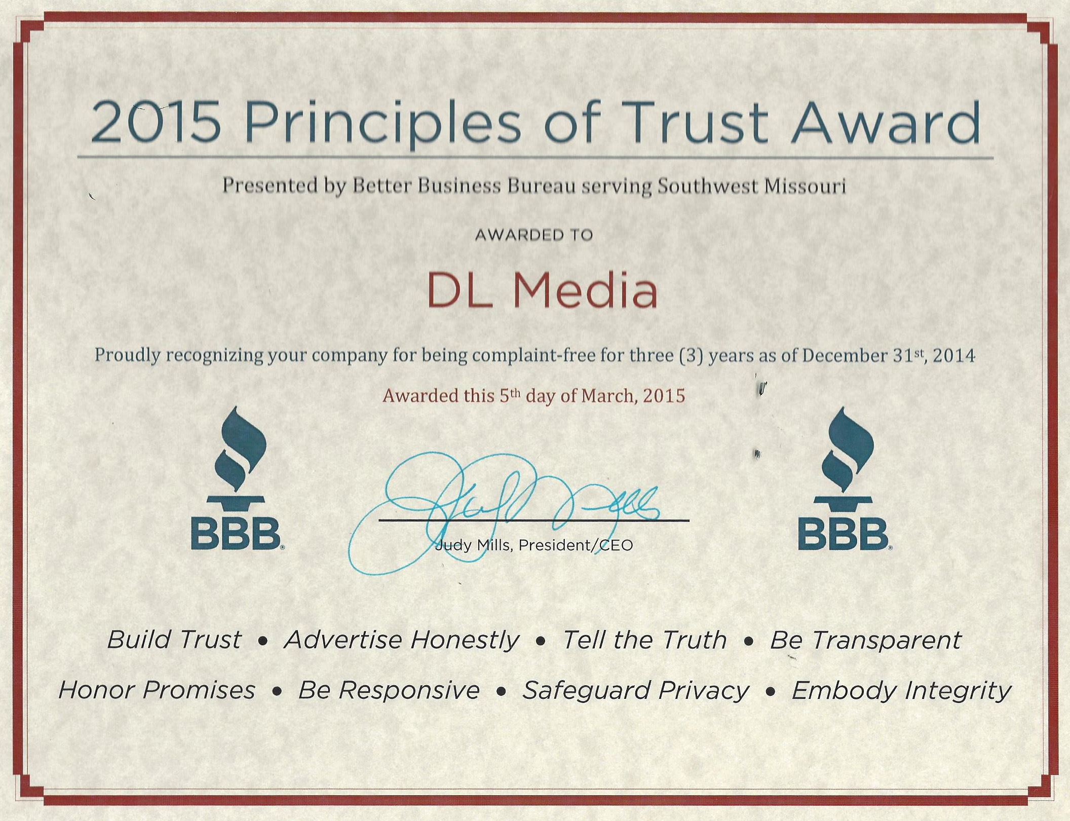Principles of Trust Award
