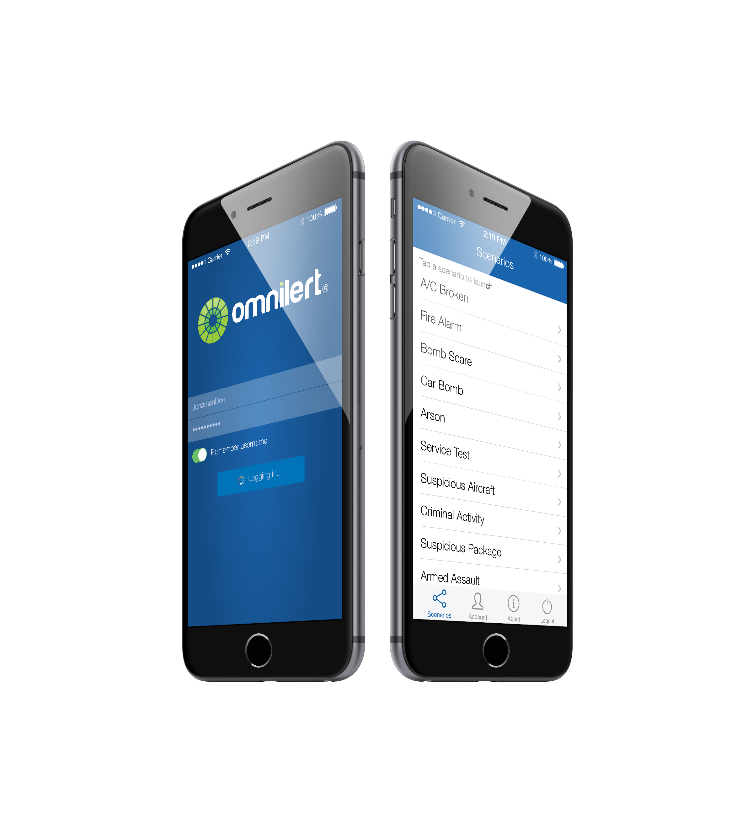Omnilert Scenario Launcher App for iPhone and Android
