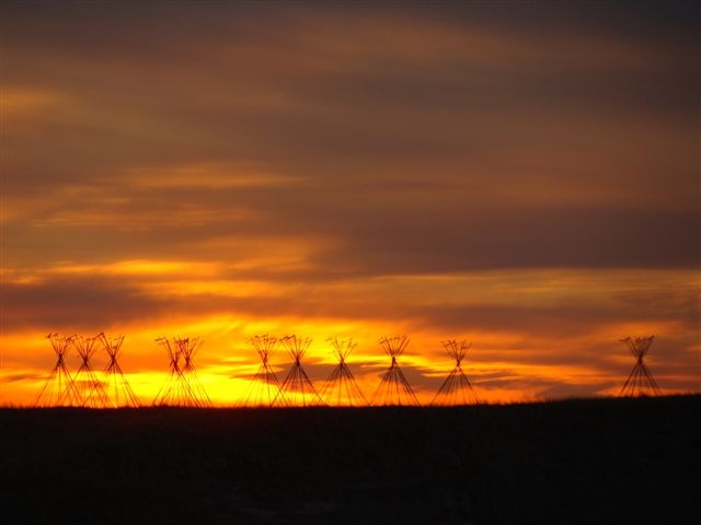 Tepees in the setting sun