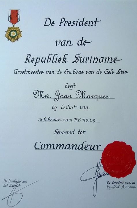 Official proclamation from the Republic of Suriname