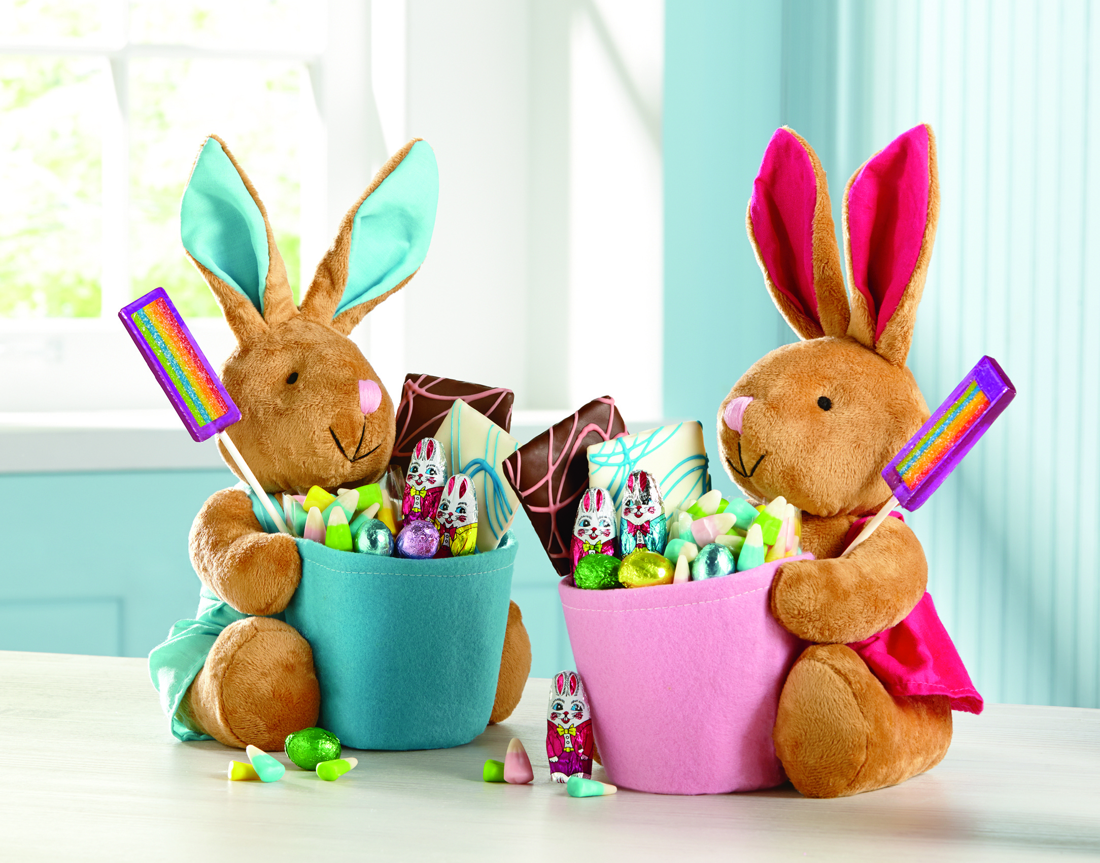 Happy Easter Celebration Baskets Delight Kids Pink And Blue Bunny From The Swiss Colony