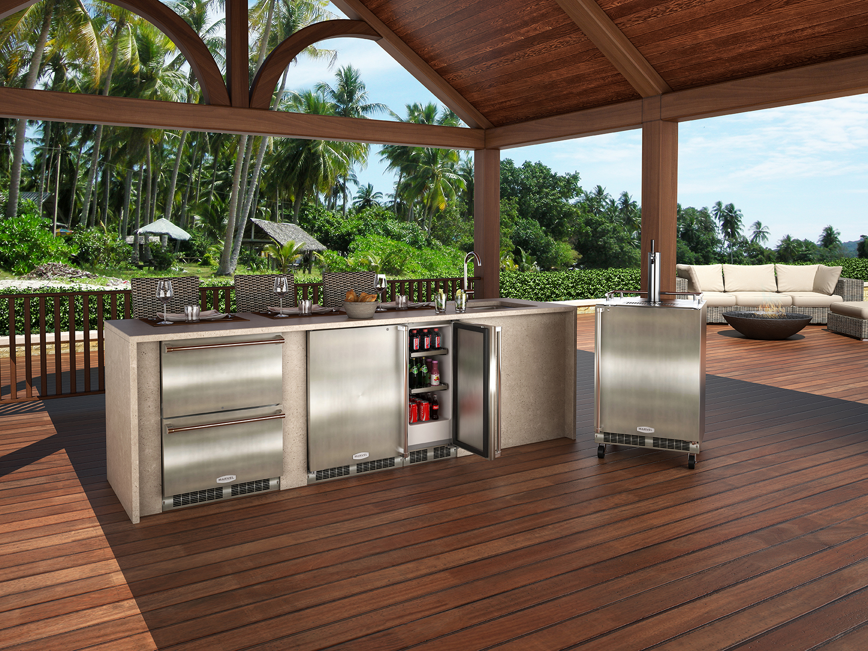 Marvel Outdoor Refrigeration has been developed and tested to endure the elements for maximum performance in outdoor kitchens.