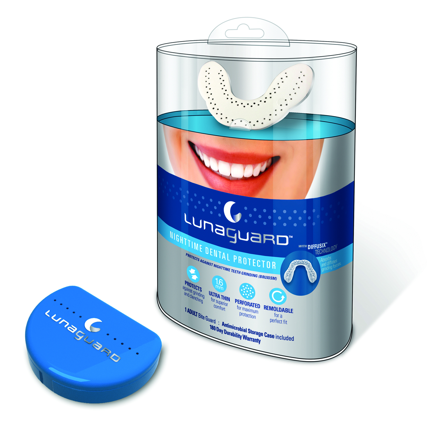Lunaguard™ Nighttime Dental Protector Includes Antimicrobial Storage Case