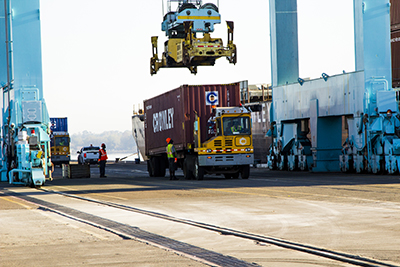 A view of Crowley Maritime loading cargo in Jacksonville destined for San Juan.