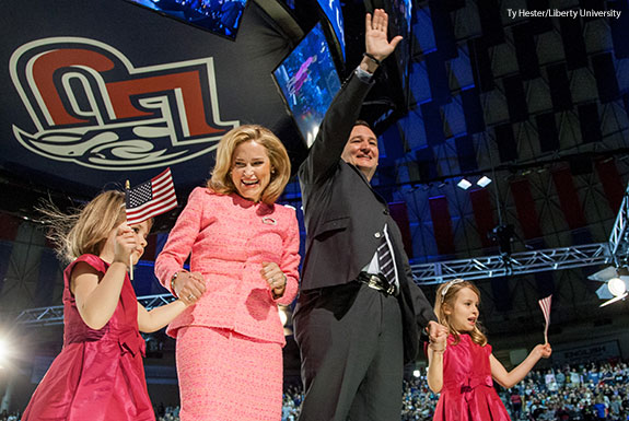 Ted Cruz and his family at Liberty University.