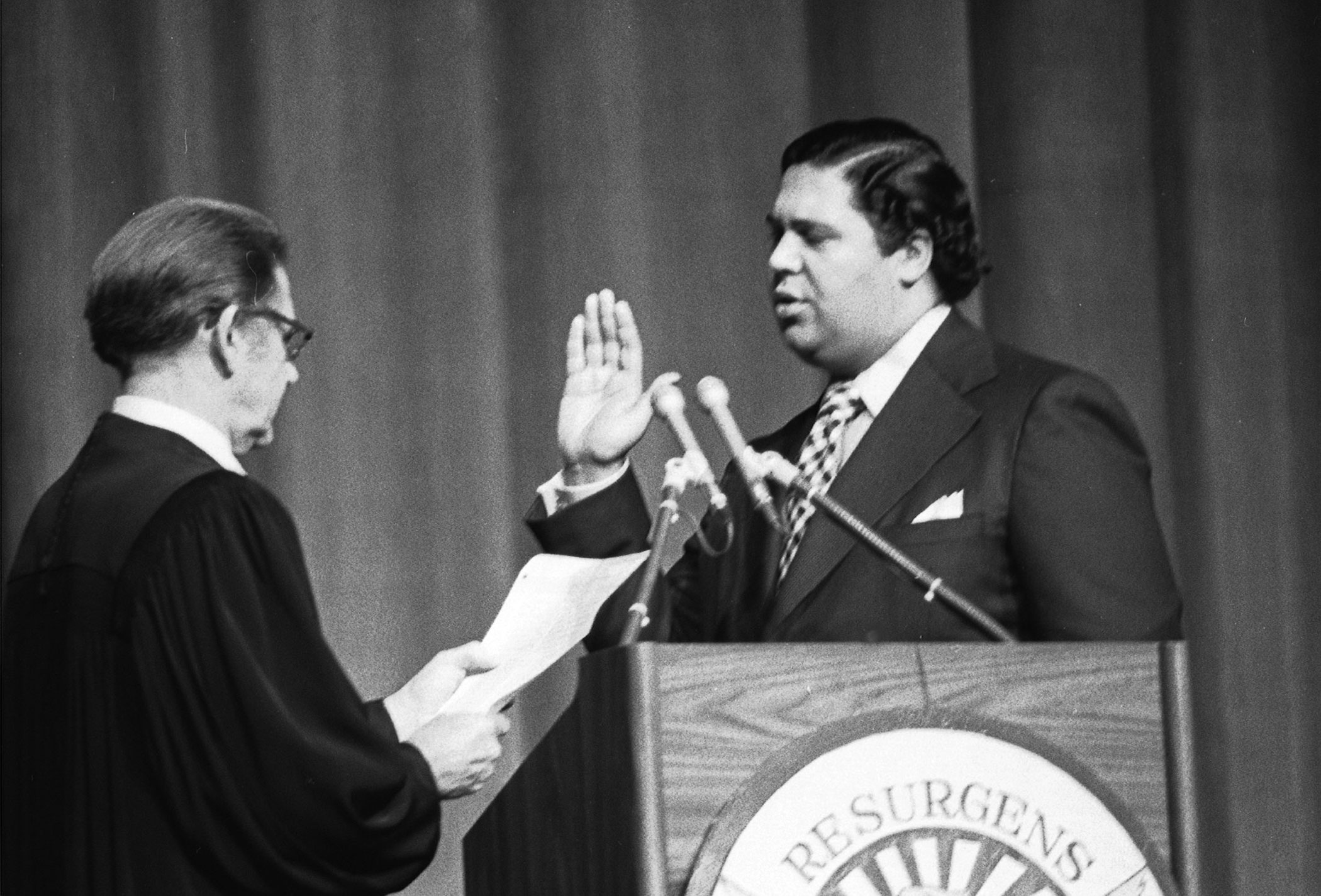 The swearing in of Maynard Jackson, Atlanta's first African American mayor