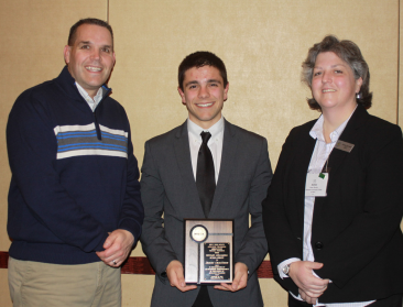 Daniel Camillone (center) of the College at Brockport was awarded the 2015 Ed Abramoski Scholarship.  Pictured with Brockport ATEP Director, Tim Henry (left) and NYSATA President, Aimee Brunelle.