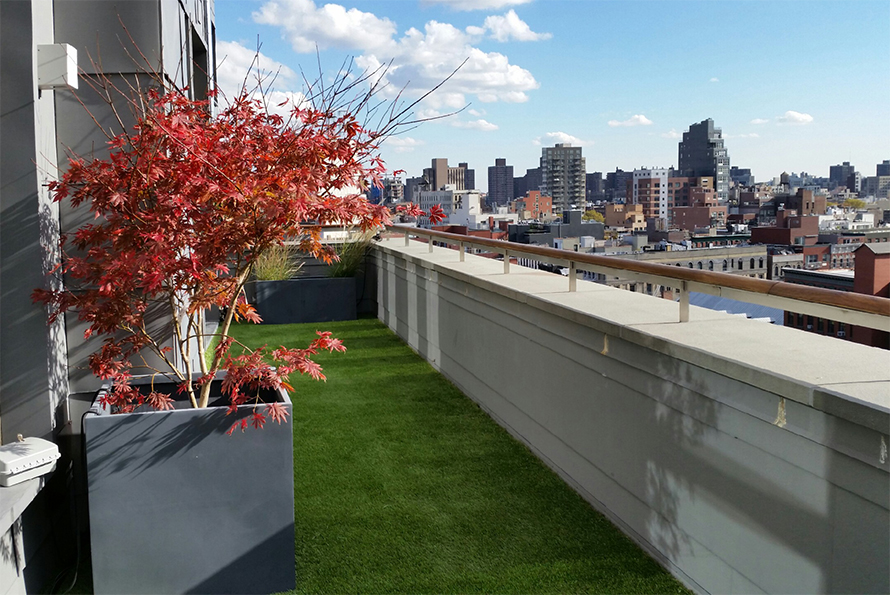 Enhance roof decks and patios with artificial grass to create unique outdoor living areas