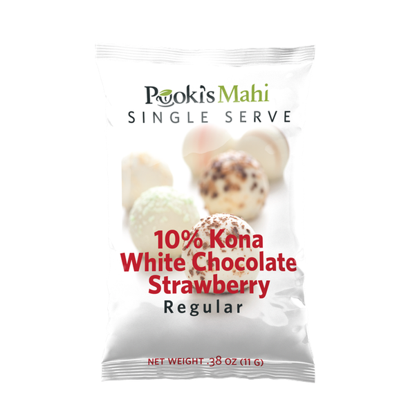 Pooki's Mahi's 10% Kona Coffee, White Chocolate Strawberry, Single Serve, 24-count