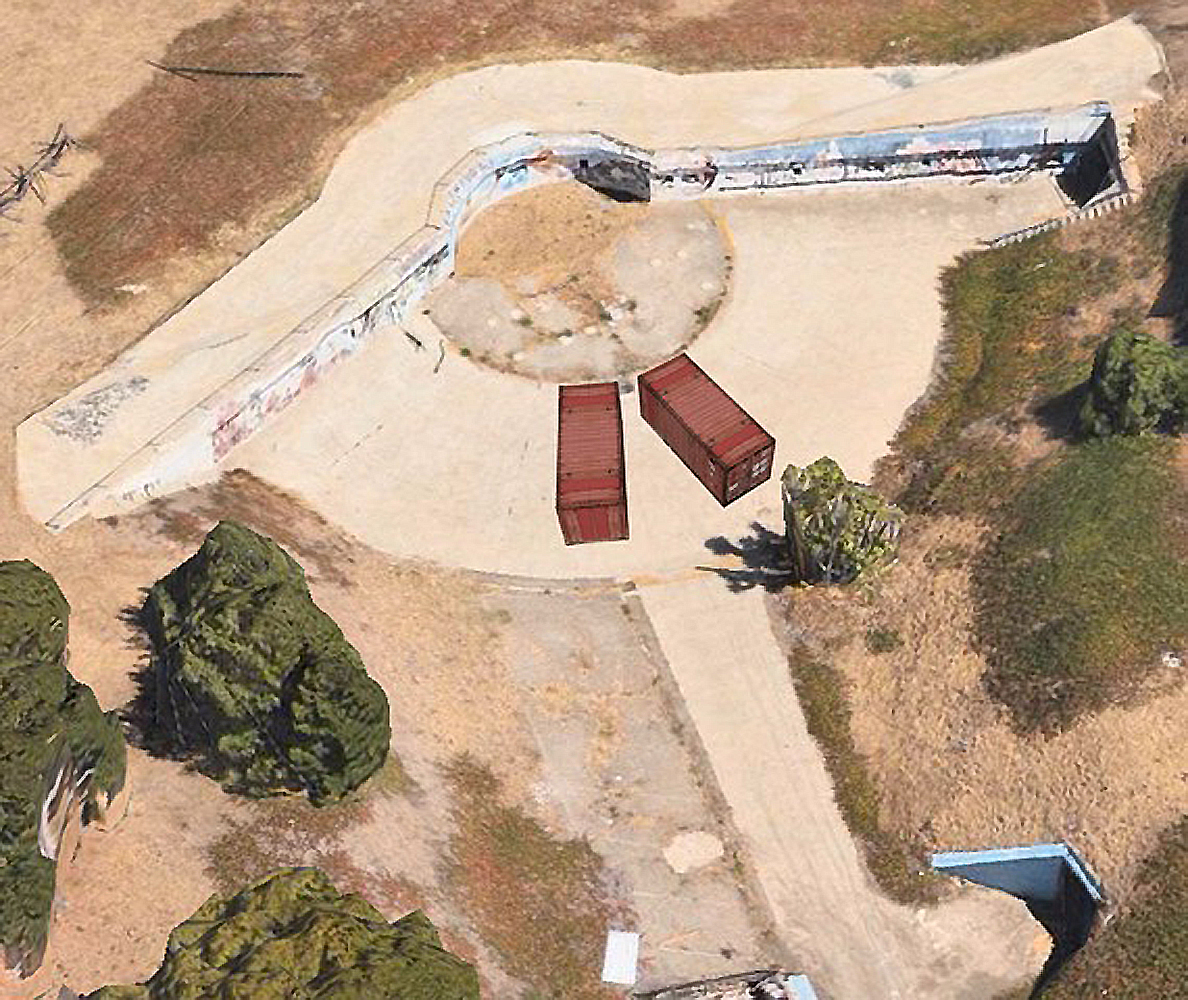 Two cargo containers sited on the bluff in Angels Gate State Park, San Pedro, CA house the exhibition.