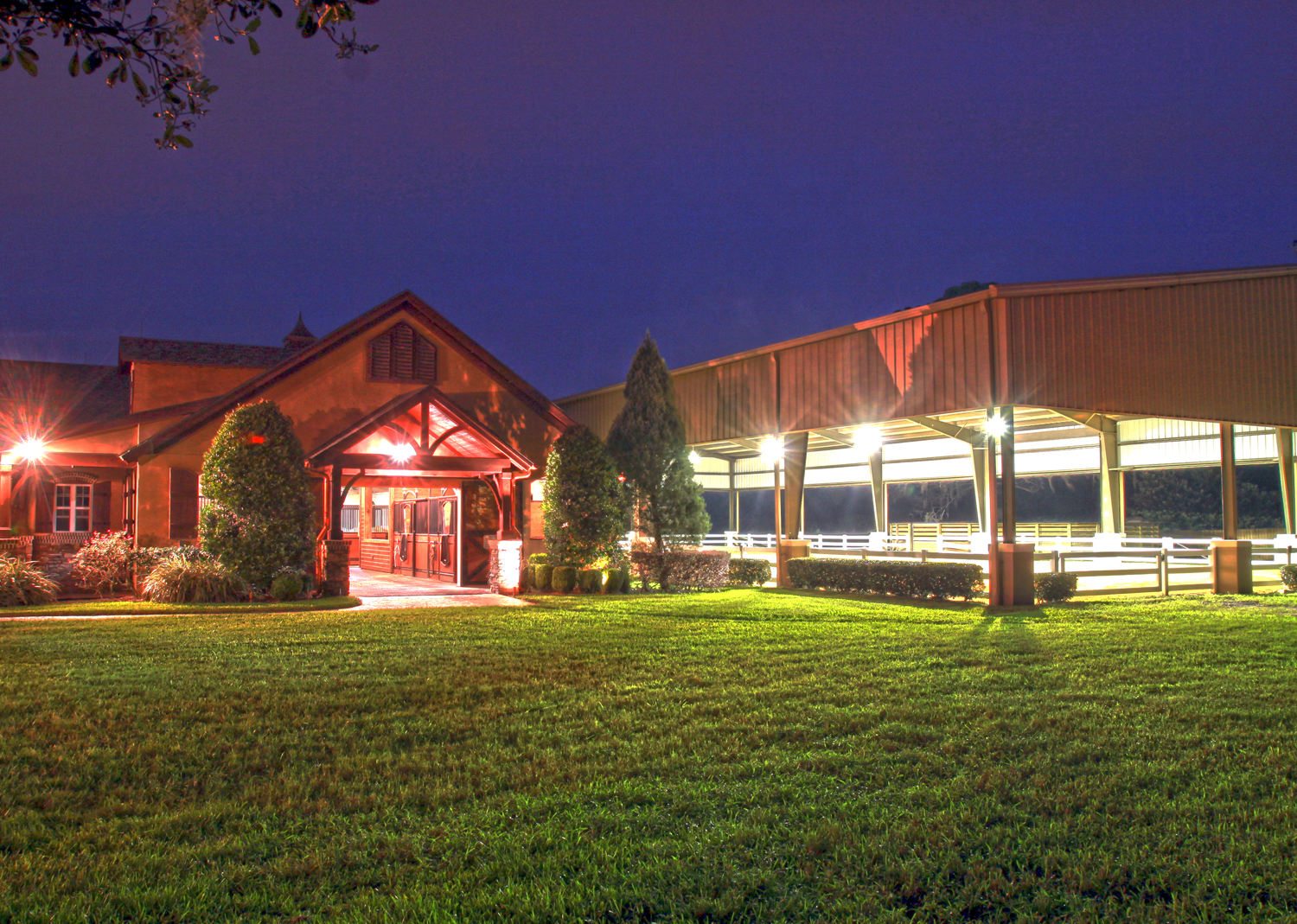 high-end nine-stall barn & covered and lighted arena