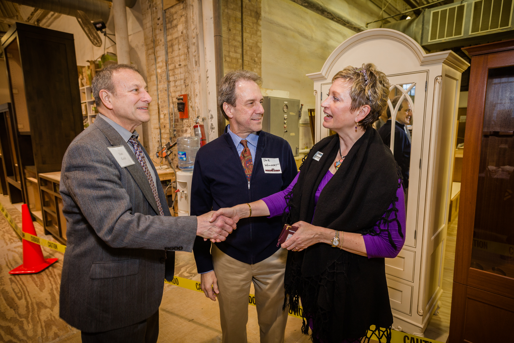 Joe Wingert of the Bucks County Herald, Sonia Smith of the SBA and Guest at Superior Woodcraft’s Locavore~Buy local event