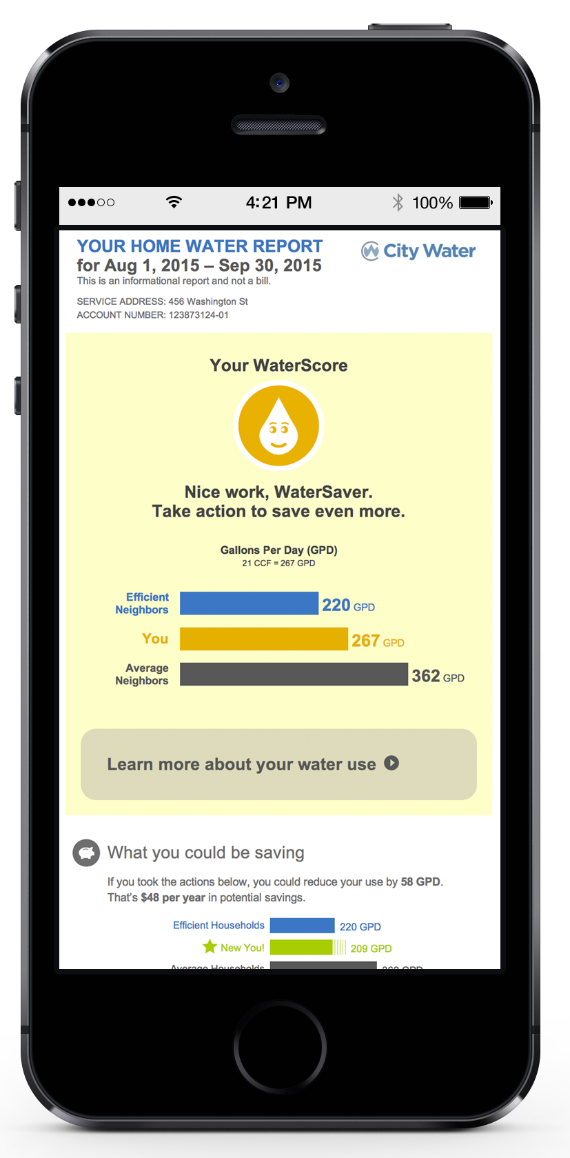 WaterSmart mobile Home Water Report