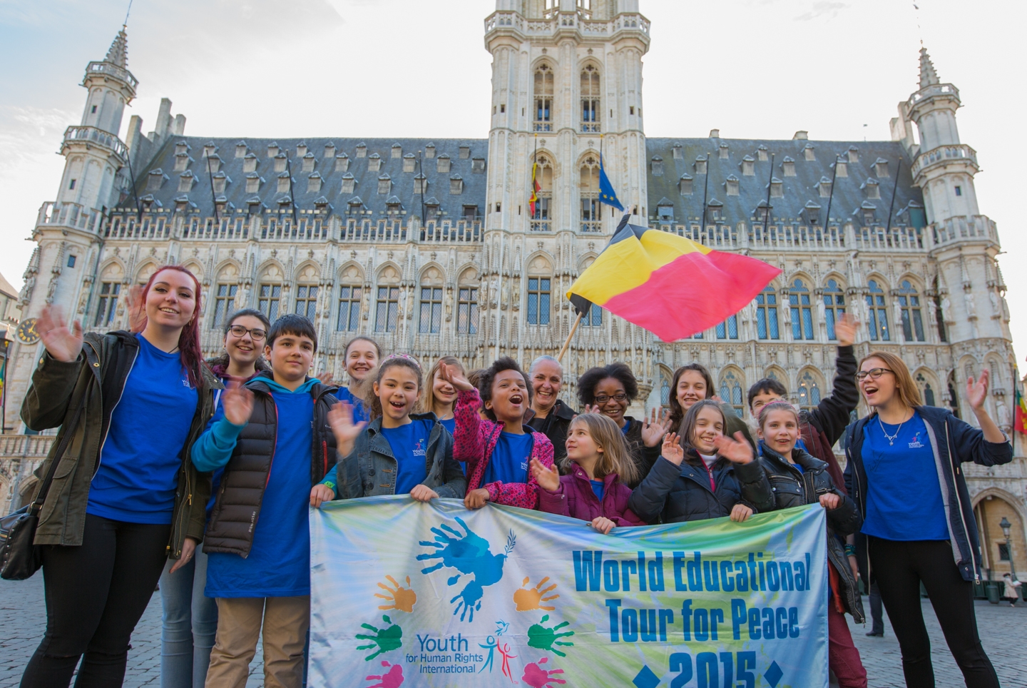 Youth for Human Rights Brussels volunteers in the city’s famed Grand Platz.