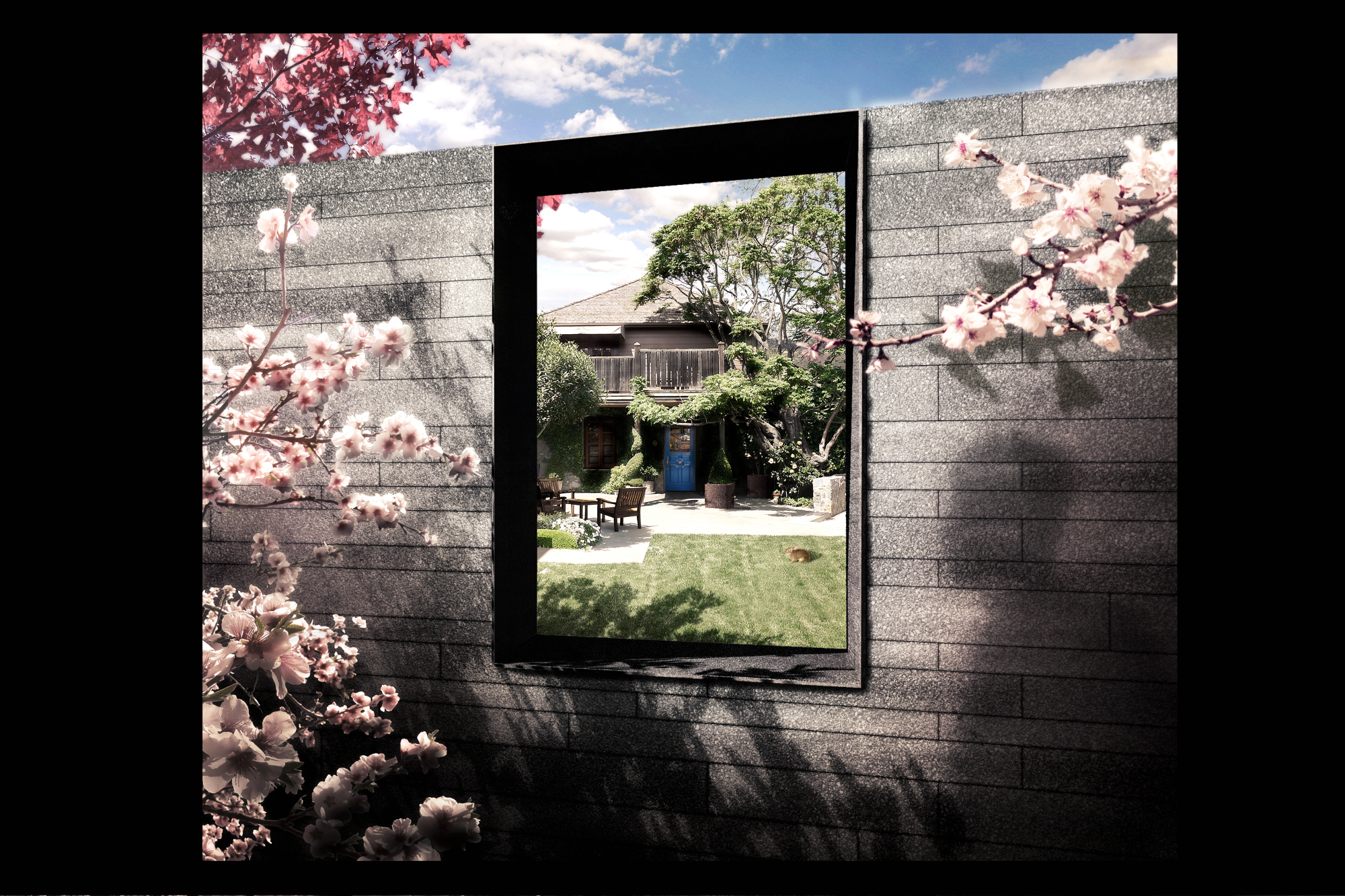 Arriving at The French Laundry’s courtyard, guests will be greeted by the scent of California almond blossoms. Rendering: Snøhetta