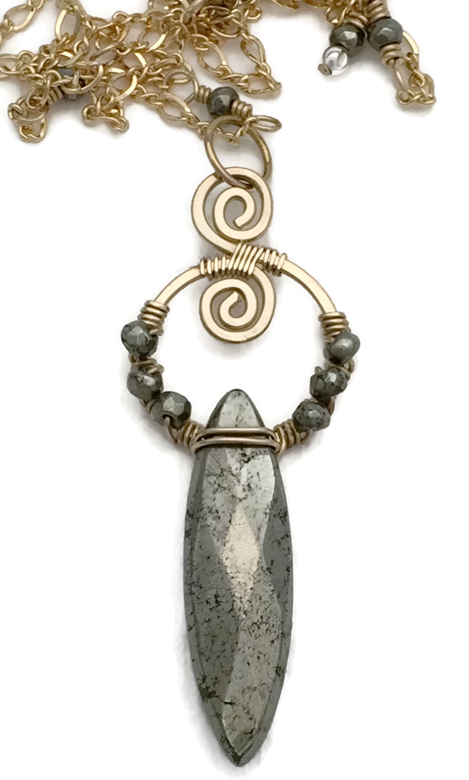 Wire Wrapped Pyrite and Gold Filled Necklace by Delia's Delight Jewelry, as gifted at GBK's 2015 Golden Globes Luxury Celebrity Gift Lounge.