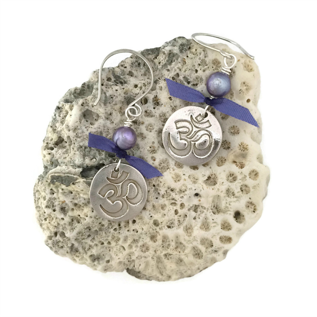 Lilac OHM Earrings from Delia's Delight Jewelry, as gifted to the press at