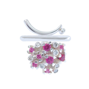 Voyage Hawaii Ring/Pendant by Elena Kriegner. Sterling Silver, Pink Sapphires and Diamonds