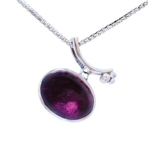 Voyage Chicago Ring/Pendant by Elena Kriegner. 18K White Gold, 18ct. Pink Tourmaline, and Diamonds