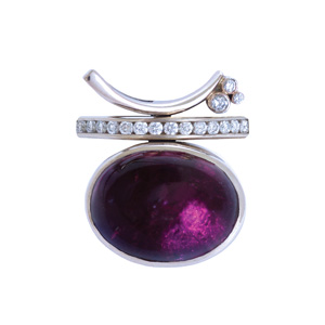 Voyage Chicago Ring/Pendant by Elena Kriegner. 18K White Gold, 18ct. Pink Tourmaline, and Diamonds