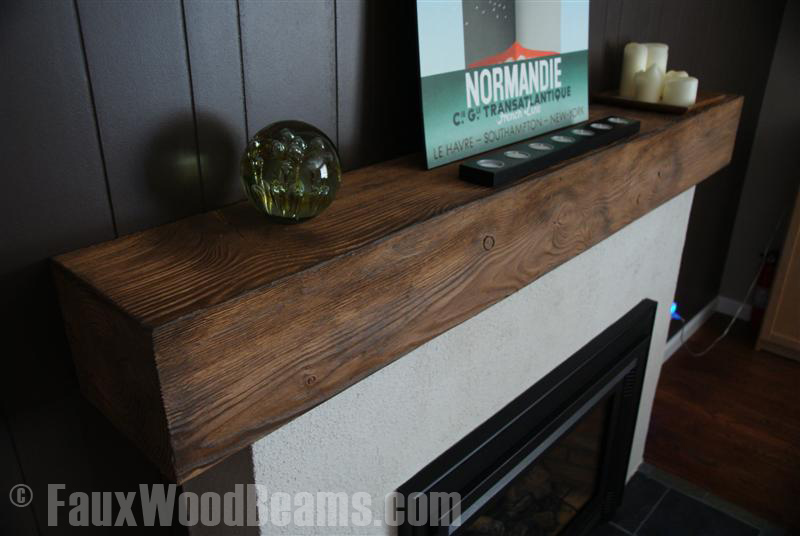 Light Hand hewn real wood mantels have the ultra-realistic texture, character and look of delicately hewn reclaimed barn wood.