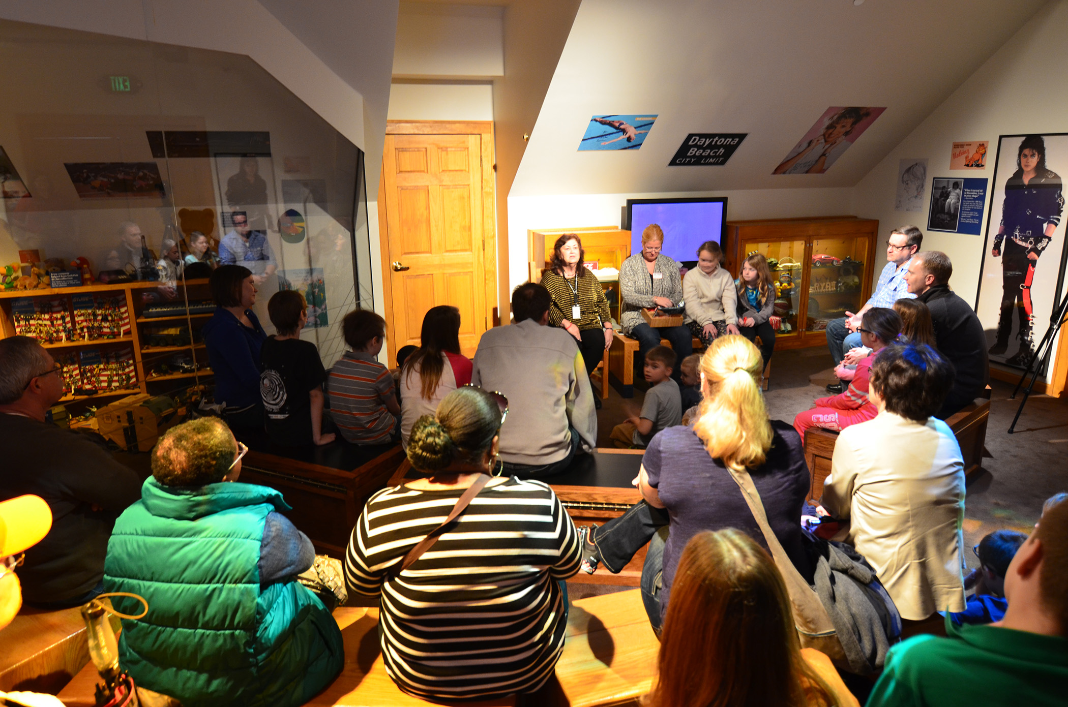 Jeanne White Ginder talks to visitors at The Children's Museum of Indianapolis