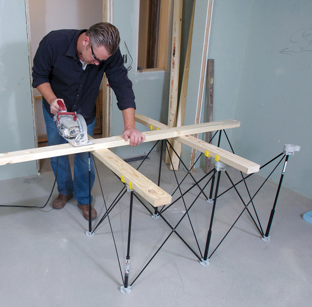 The included X-Cups are typically used in pairs to cradle standard 2x4s and create instant sawhorses.