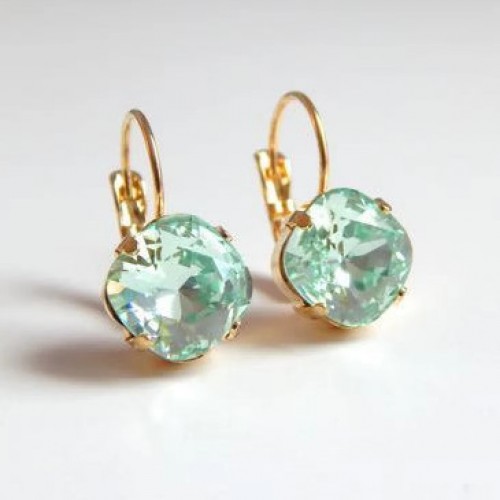Mint Green Square Crystal Lever Back Earrings from LoveYourBling,