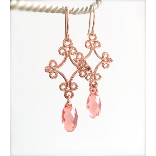 Rose Gold Crystal Dangle Earrings from LoveYourBling,