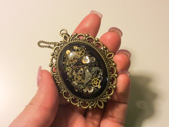 Steampunk Pendant with Brass Filigree from JewelryFX