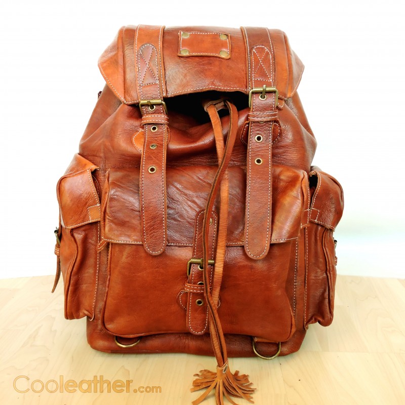 Handmade Leather Travel Backpack in Tan
