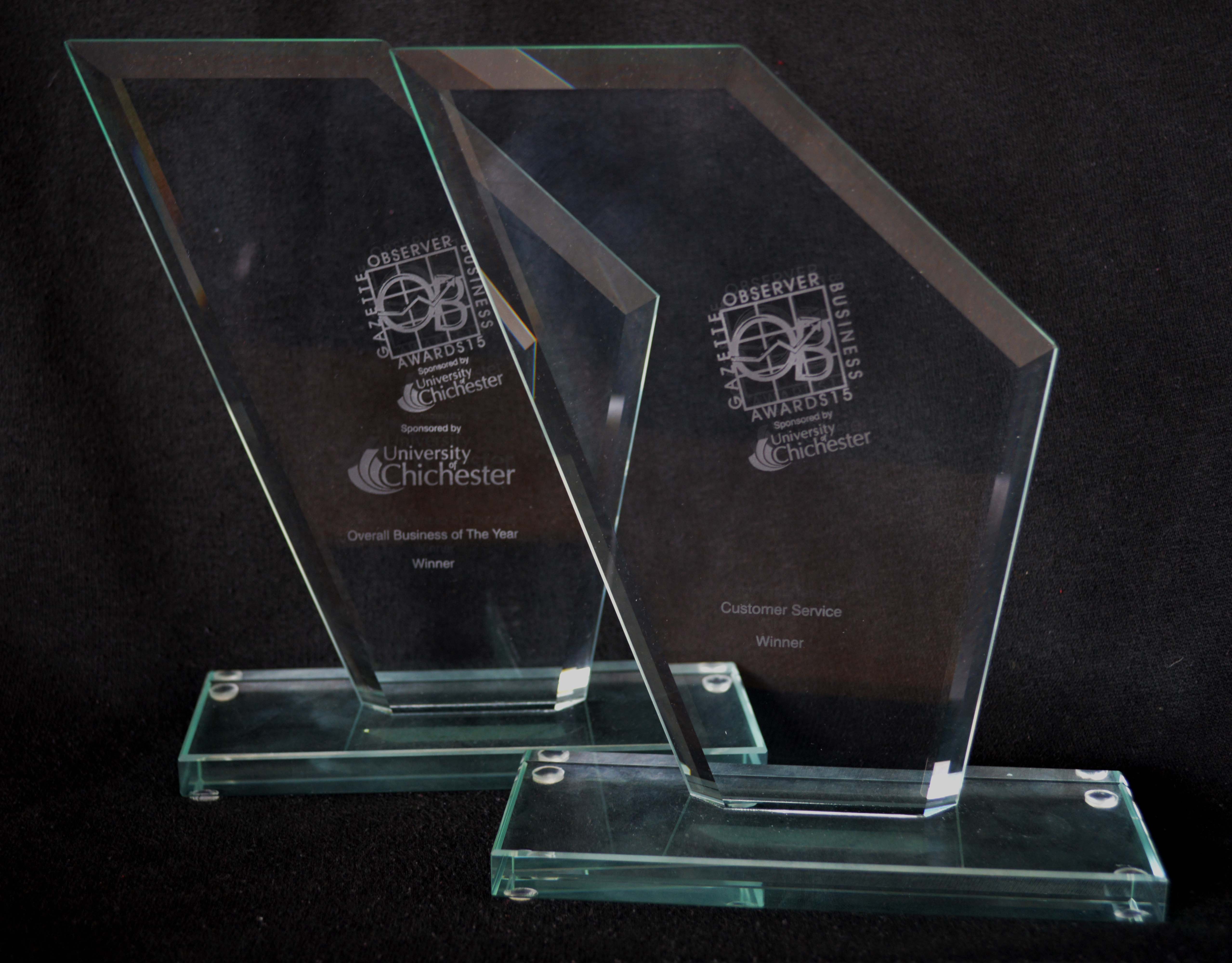 The two awards from the evening for 'Customer Service' and 'Business of the Year'