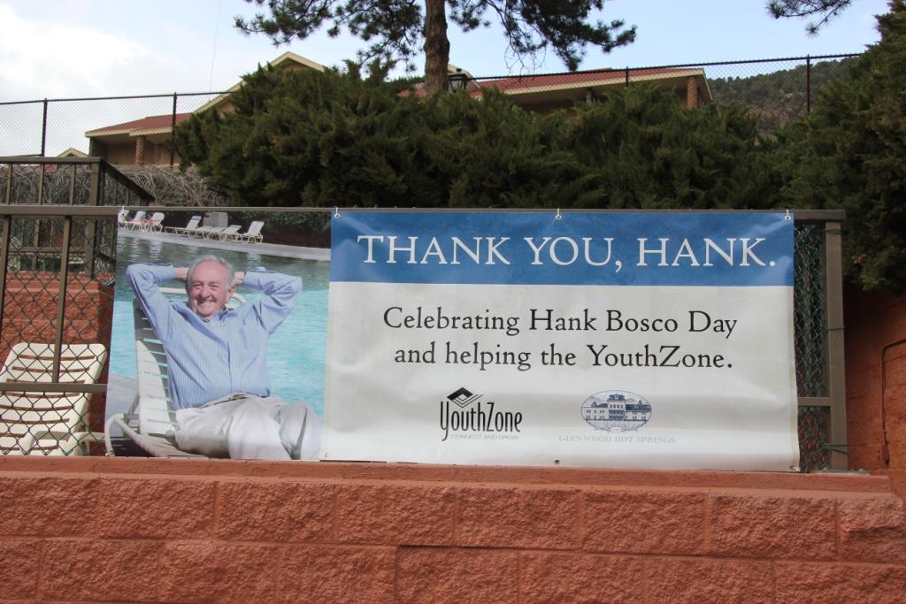 banner display at Glenwood Hot Springs for Hank Bosco Day
