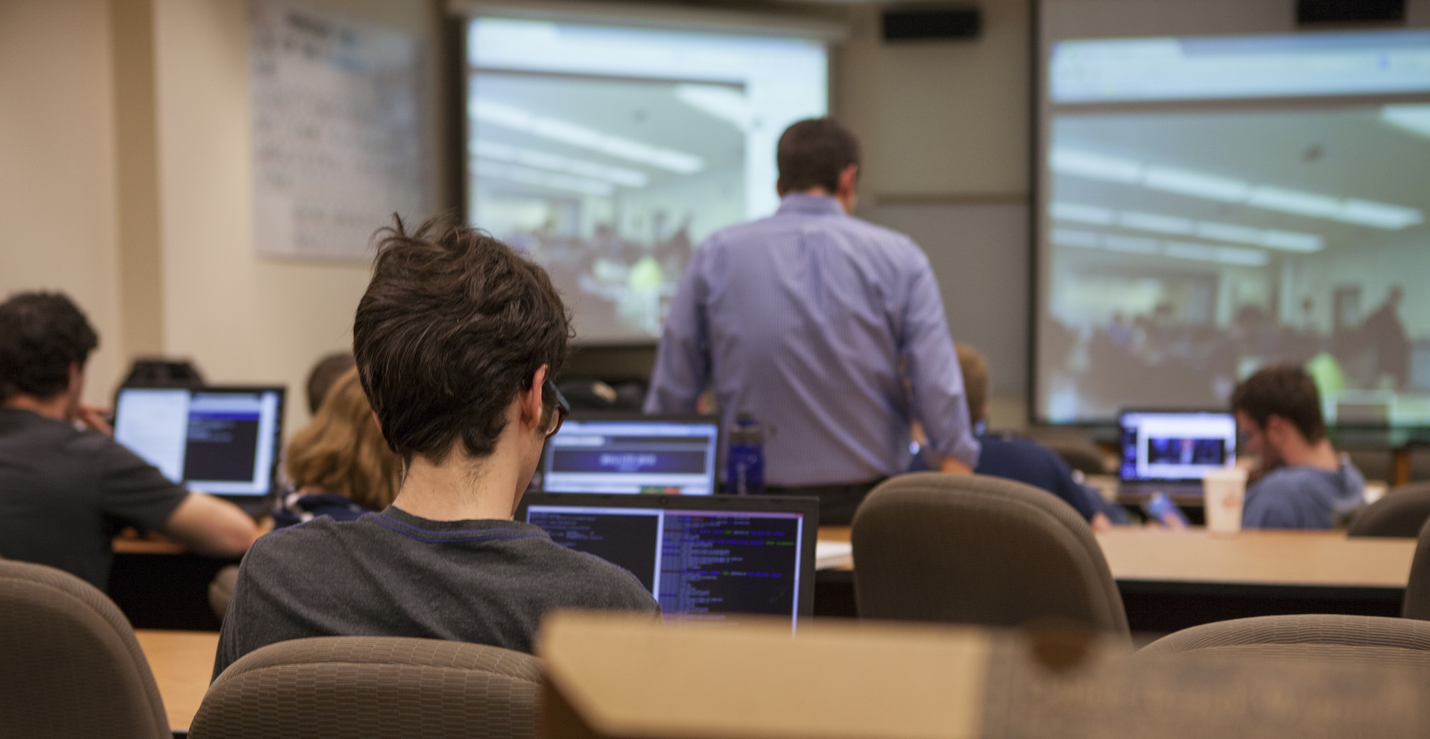 View of the BVU campus contest site, with virtual windows to the other two competition sites