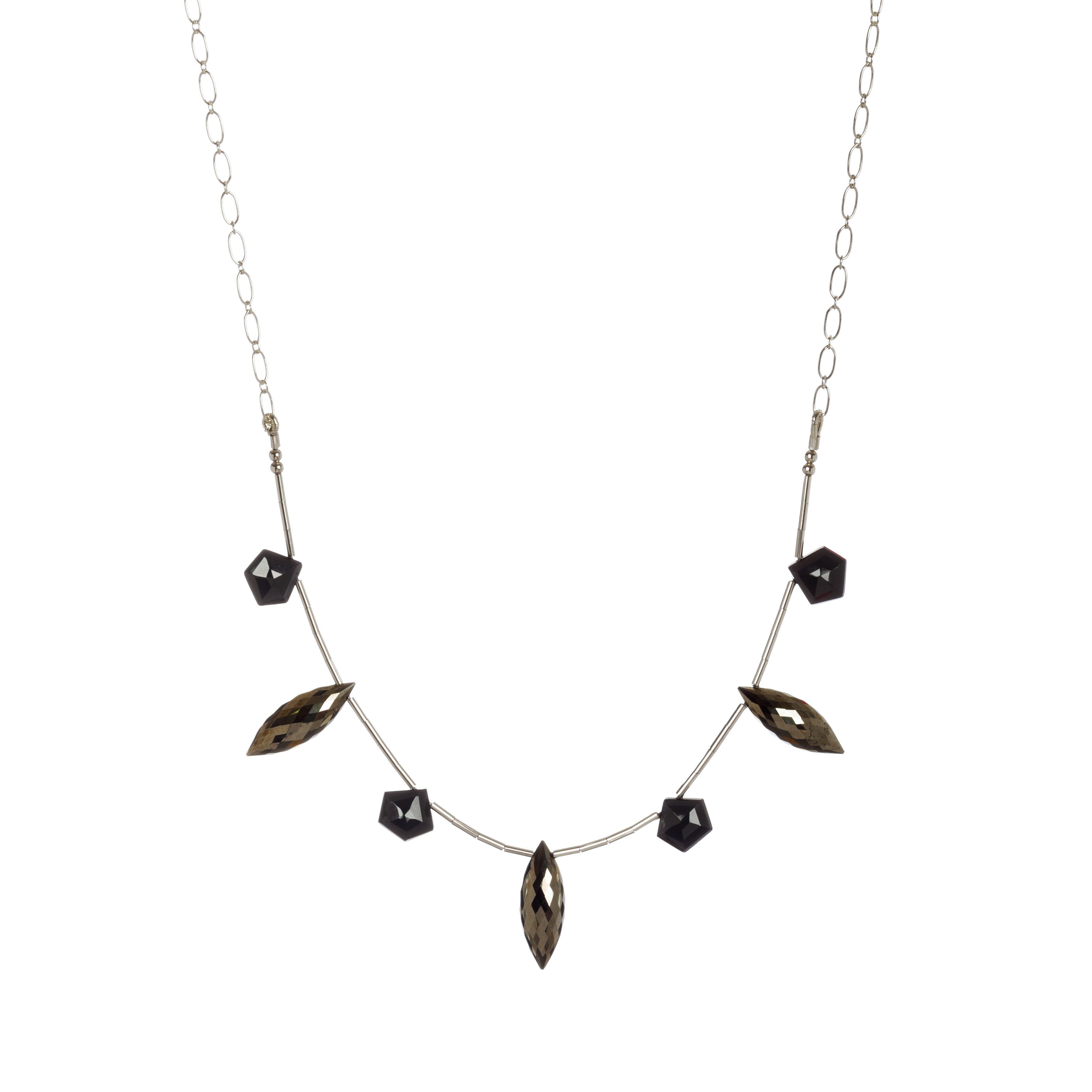 Pyrite and Spinel  Sterling Silver Necklace